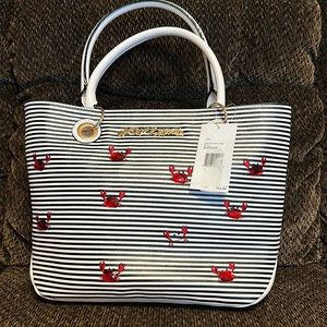 Betsey Johnson DON'T BE A SHELLFISH TOTE black white stripes